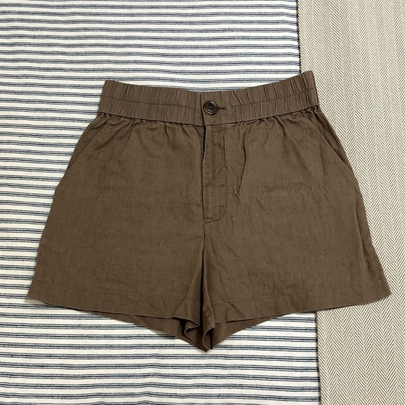 & Other Stories Relaxed Linen High Rise Shorts Brown Size 6 - Picture 1 of 15